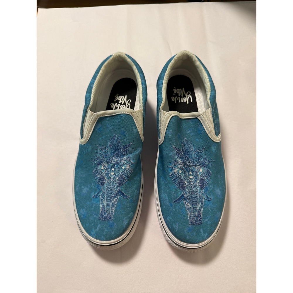 Yes We Vibe Blue Mandala Elephant Slip On Sneakers Women's 5.5